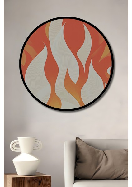 Çerçeve Görünümlü Ateş Dansı Yağlı Boya Görünümlü Dekoratif Ahşap Ev/işyeri/ofis Yuvarlak Tablo