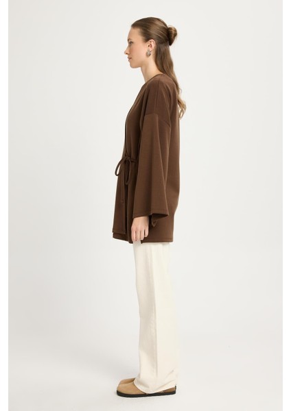 Kadın Kahverengi Oversize Uzun Kimono Yumuşacık Modal Ceket 30006 fiyatları