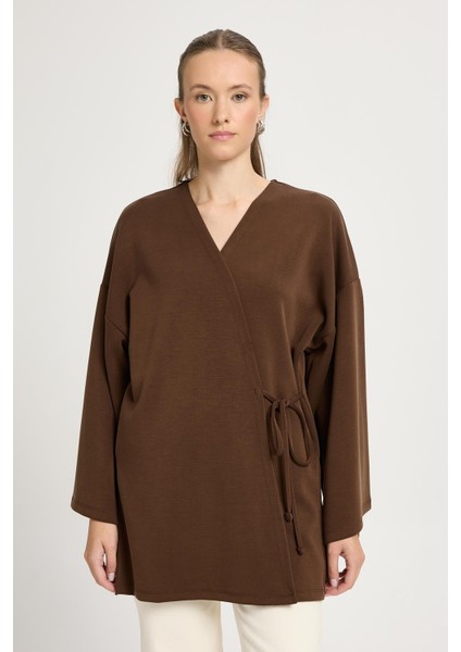 Kadın Kahverengi Oversize Uzun Kimono Yumuşacık Modal Ceket 30006 modelleri