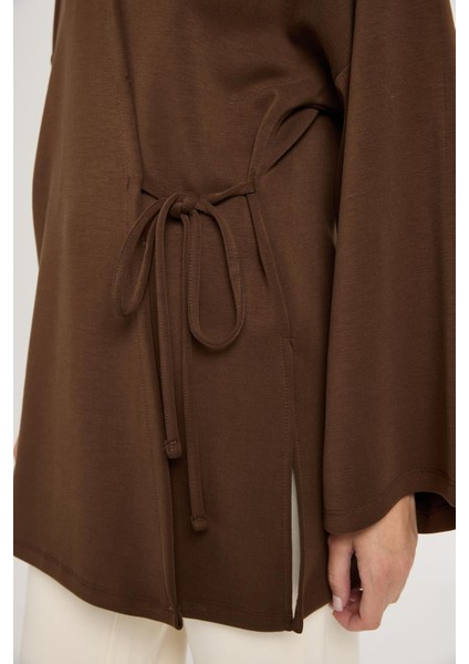 Kadın Kahverengi Oversize Uzun Kimono Yumuşacık Modal Ceket 30006 indirimleri