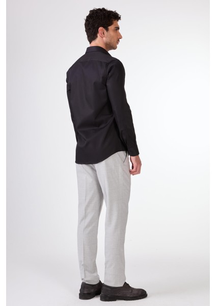 Siyah Düz Renk Uzun Kol Slim Fit Erkek Gömlek modelleri