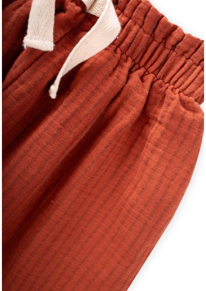 Organic Beli Fırfırlı Geniş Kesim Müslin Pantolon 1-8 Yaş Rust Ince Çizgi modelleri