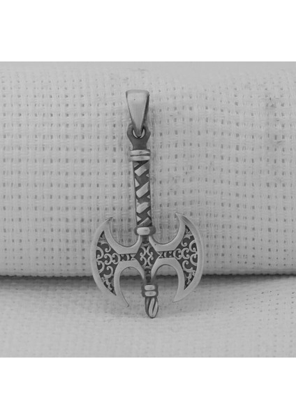 Çift Taraflı Balta Tasarımlı 925 Ayar Gümüş Erkek Kolye Ucu