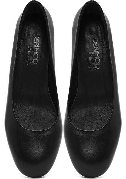 Flex Kadın Siyah Kalın Topuklu Deri Ayakkabı 25AFD380818