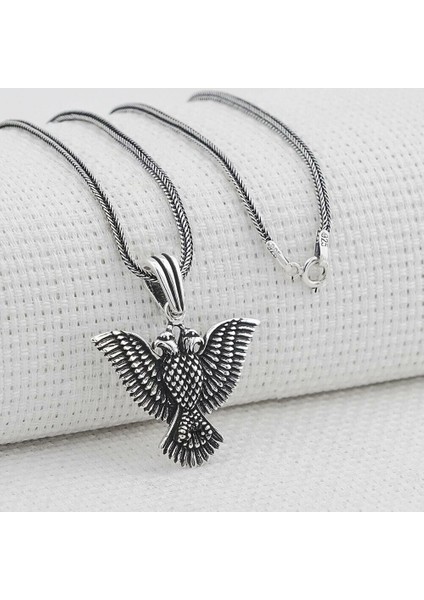 Çift Başlı Kartal Türk Yazılı 925 Ayar Gümüş Erkek Kolye