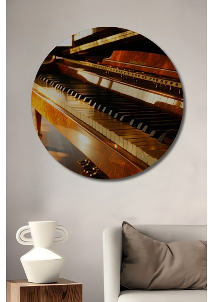 Altın Işıltılı Piyano Tuşları Yağlı Boya Görünümlü Dekoratif Ahşap Ev/işyeri/ofis Yuvarlak Tablo