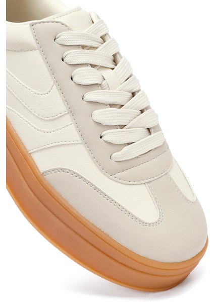 Kadın Bej Bağcıklı Kalın Tabanlı Sneaker 25AFD430814