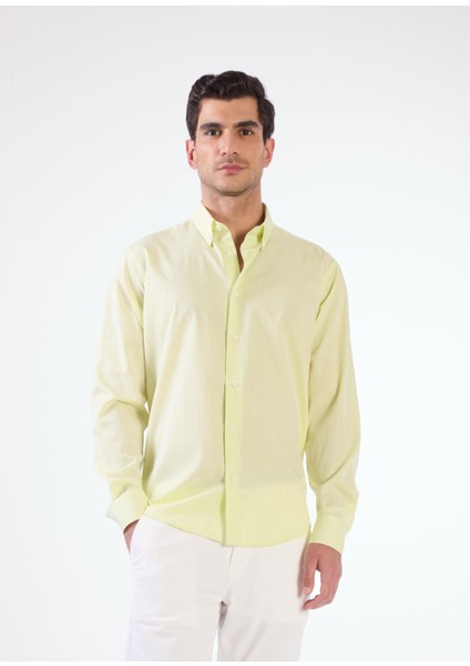 Açık Yeşil Erkek Regular Fit Düz Brent Düğmeli Yaka Uzun Kol Gömlek