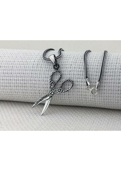 Makas Tasarımlı 925 Ayar Gümüş Erkek Kolye
