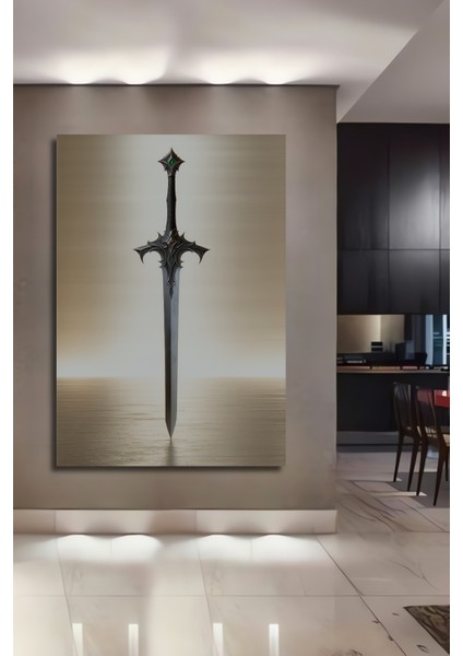 Efsanevi Elf Kılıcı Yağlı Boya Görünümlü Dekoratif Ahşap Ev/işyeri/ofis Kare Tablo