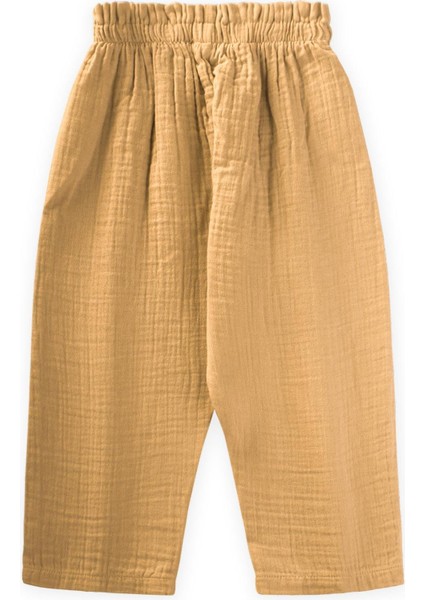 Organic Beli Fırfırlı Geniş Kesim Müslin Pantolon 1-8 Yaş Hardal Sarı fiyatları