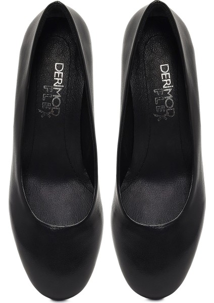 Flex Kadın Siyah Kalın Topuklu Deri Ayakkabı 25AFD380518