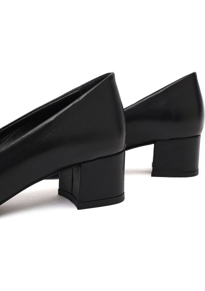 Flex Kadın Siyah Kalın Topuklu Deri Ayakkabı 25AFD380518
