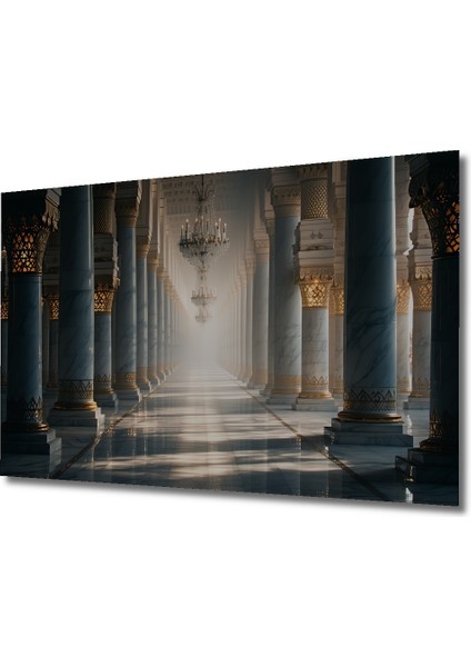 Mermer Sütunlar ve Kristal Avizeler Yağlı Boya Görünümlü Dekoratif Ahşap Ev/işyeri/ofis Kare Tablo fiyatları