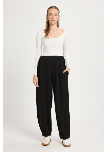 Kadın Siyah Oversize Modal Kumaş Yumuşacık Pantalon 30004 fırsatları