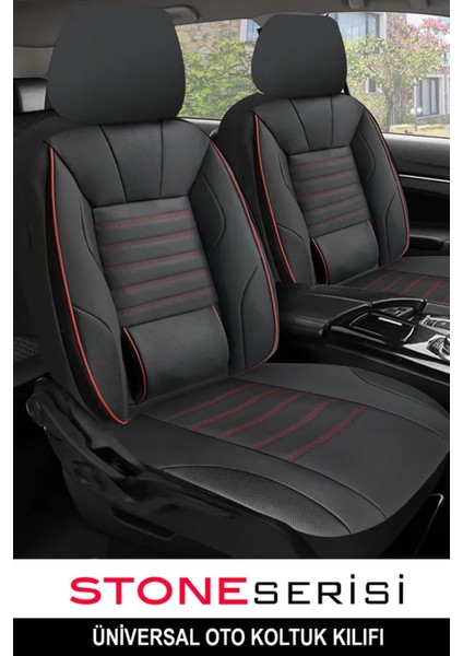 Chevrolet Cruze Hb 1.6 16V Wtcc Edition Plus 124 2012 Uyumlu Taş Serisi Deri Siyah-Kırmızı Oto Kılıfı Tam Set