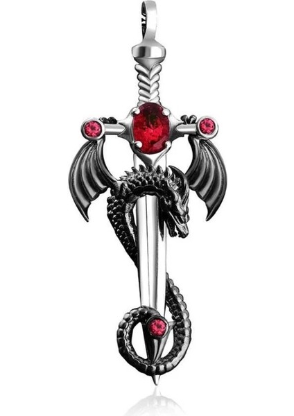 Ejderha Şovalye Model Zirkon Taşlı 925 Ayar Gümüş Erkek Kolye Ucu