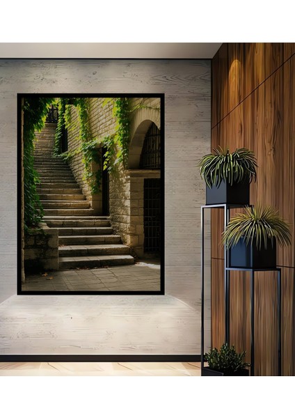 Çerçeve Görünümlü Yeşilin Rüyası Taş Merdivenler Dekoratif Ahşap Ev/işyeri/ofis Kare Tablo