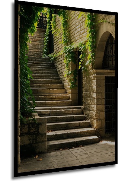 Çerçeve Görünümlü Yeşilin Rüyası Taş Merdivenler Dekoratif Ahşap Ev/işyeri/ofis Kare Tablo modelleri