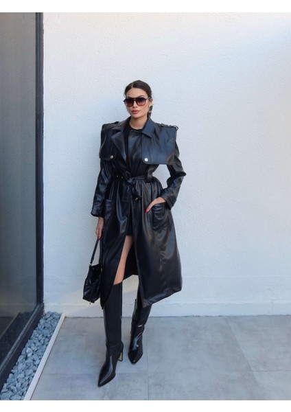 Kuşaklı Deri Trench