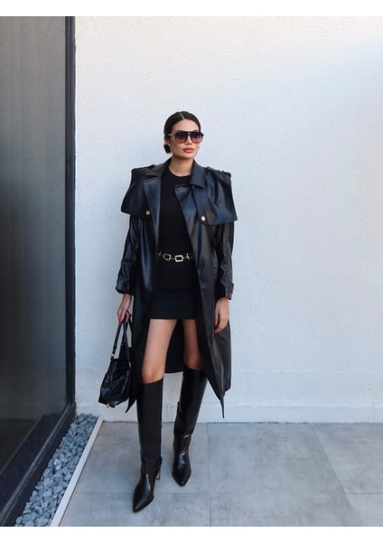 Kuşaklı Deri Trench fiyatları