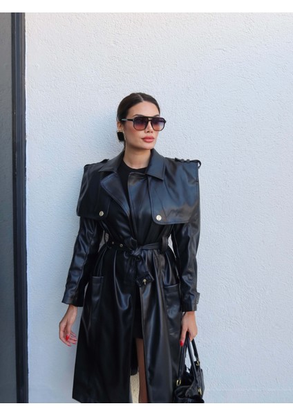 Kuşaklı Deri Trench modelleri