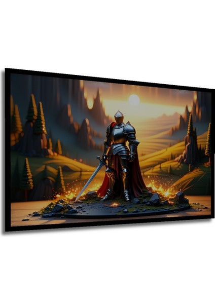 Çerçeve Görünümlü Zırhlı Şövalye Görkemli Manzara Yağlı Boya Görünümlü Ahşap Ofis Kare Tablo modelleri