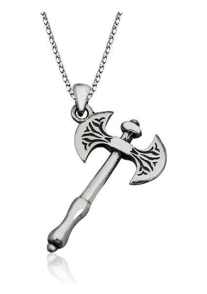 Çift Taraflı Balta 925 Ayar Gümüş Erkek Kolye