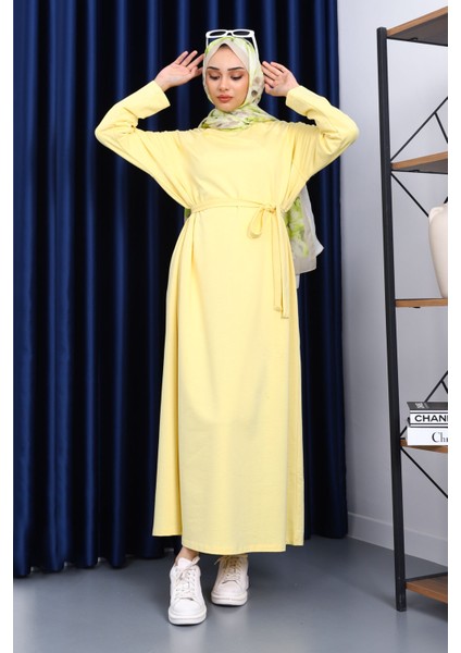 Sarı Bisiklet Yaka Bel Kuşaklı Elbise fiyatları
