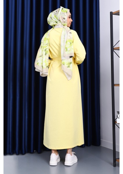 Sarı Bisiklet Yaka Bel Kuşaklı Elbise fırsatları