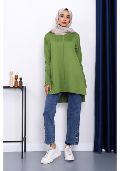 Yağ Yeşili Kol Fermuarlı Soğuk Iplik Triko Tunik fiyatları