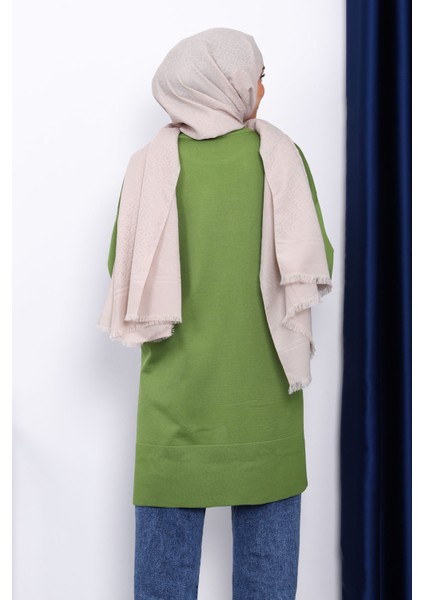 Yağ Yeşili Kol Fermuarlı Soğuk Iplik Triko Tunik fırsatları