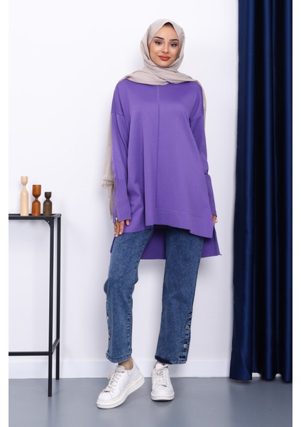 Mor Kol Fermuarlı Soğuk Iplik Triko Tunik fiyatları