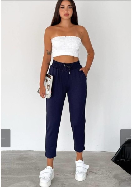 Kadın Yırtmaç Detaylı Dar Paça Modal Kumaş Eşofman Altı