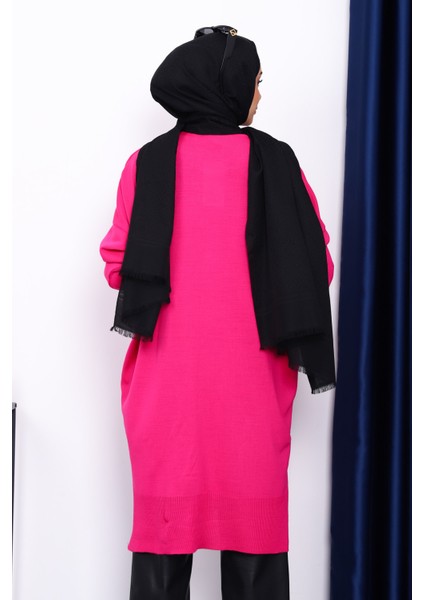 Koyu Fuşya Bisiklet Yaka Merserize Salaş Triko Tunik fırsatları