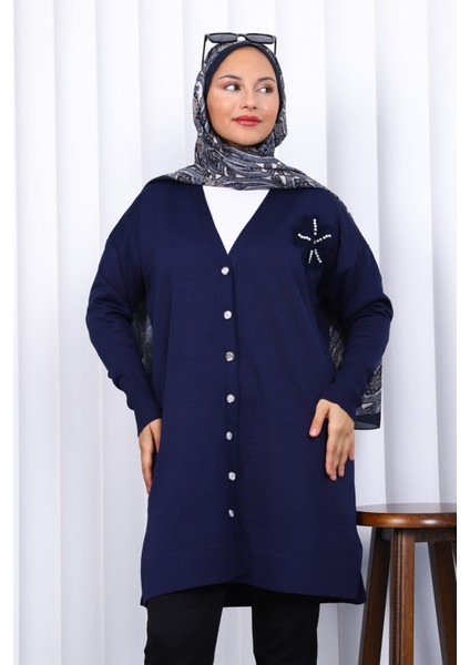 Lacivert Düğmeli Soğuk Iplik Triko Hırka