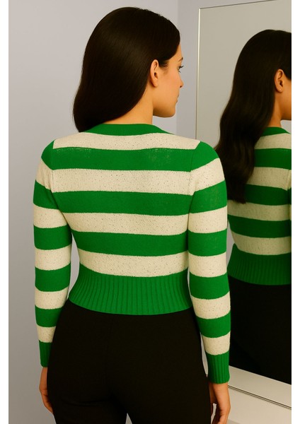 Kadın Önü Düğmeli ve Çift Renkli Triko Hırka fiyatları