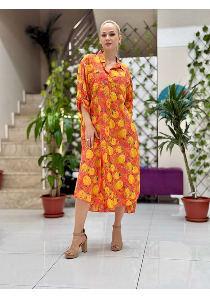 YG302003 Italyan Coton Pareo Gömlek Elbise Narçiçeği