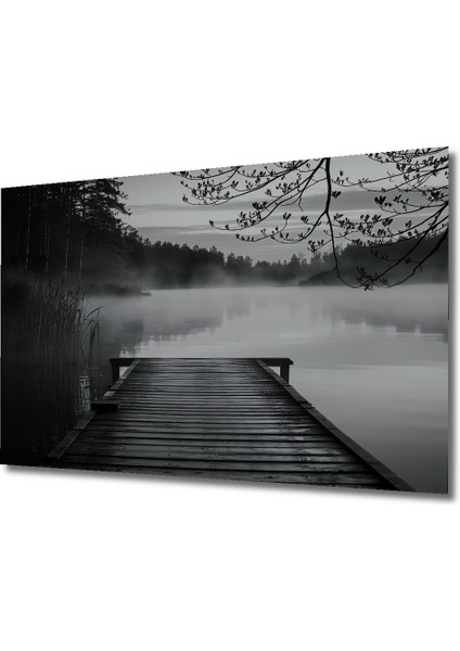 Siyah Beyaz Hüzünlü Göl Dekoratif Ahşap Iskele Manzarası Ev/işyeri/ofis/salon Ahşap Dekoratif Tablo fiyatları