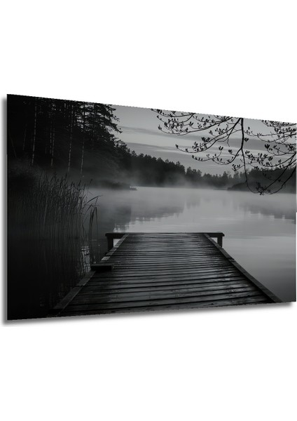Siyah Beyaz Hüzünlü Göl Dekoratif Ahşap Iskele Manzarası Ev/işyeri/ofis/salon Ahşap Dekoratif Tablo modelleri