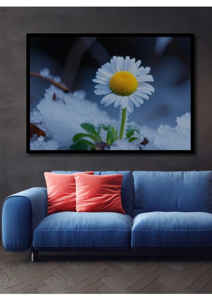 Çerçeve Görünümlü Buzlu Papatya Rüyası Dekoratif Ahşap Ev/işyeri/ofis Kare Tablo