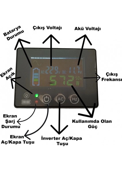 1000 Watt 12 Volt Tam Sinüs Ups Bluetooth Ekranlı Inverter