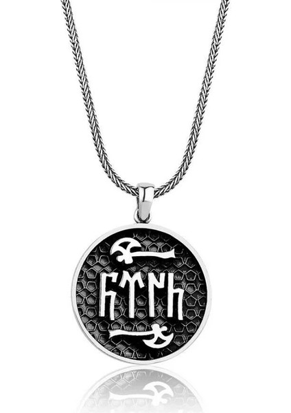 Göktürk Alfabesi Yazılı 925 Ayar Gümüş Erkek Kolye Ucu