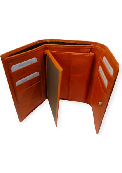 Turuncu Hakiki Deri Çok Bölmeli Cüzdan fiyatları
