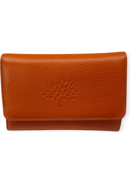 Turuncu Hakiki Deri Çok Bölmeli Cüzdan modelleri