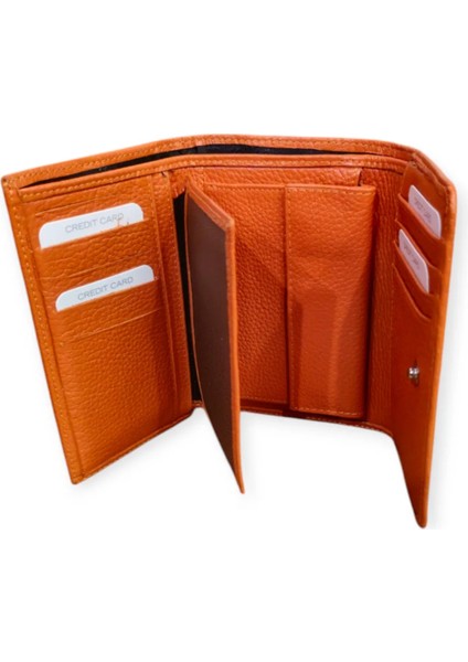 Turuncu Hakiki Deri Çok Bölmeli Cüzdan fırsatları