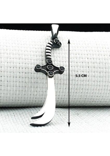 Siyah Taşlı Zulfikar 925 Ayar Gümüş Erkek Kolye Ucu