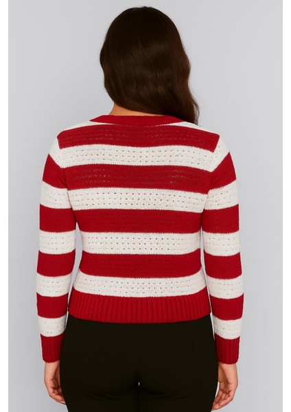 Kadın Önü Düğmeli ve Çift Renkli Triko Hırka