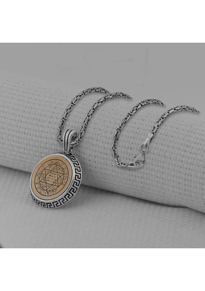 Yuvarlak Süleyman Mührü 925 Ayar Gümüş Erkek Kolye