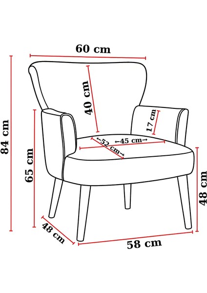 Roma Modern Berjer Tekli Koltuk - Deri Kumaş - Ahşap Ayak - Kırmızı fiyatları